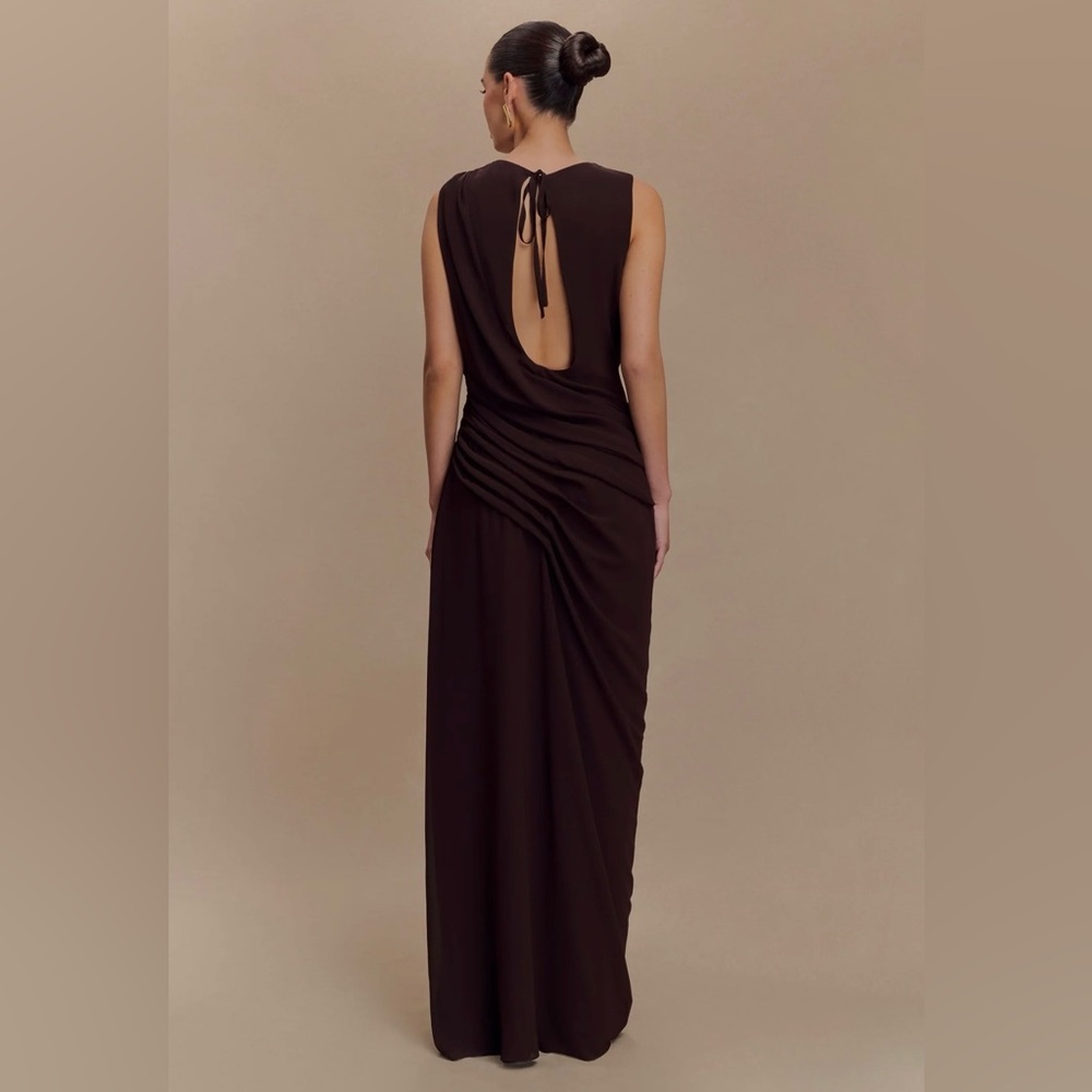 Meshki Oria Chiffon Maxi Dress in Cacao Brown - Picture 2 of 5